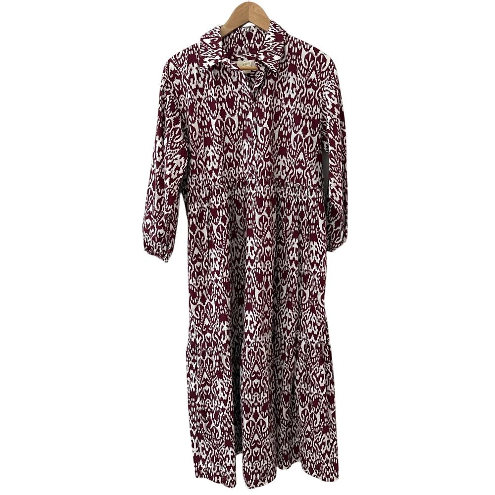 Anthropologie Maeve The Bettina Cotton Shirt Dress Wine White Print Size Small - Picture 4 of 10